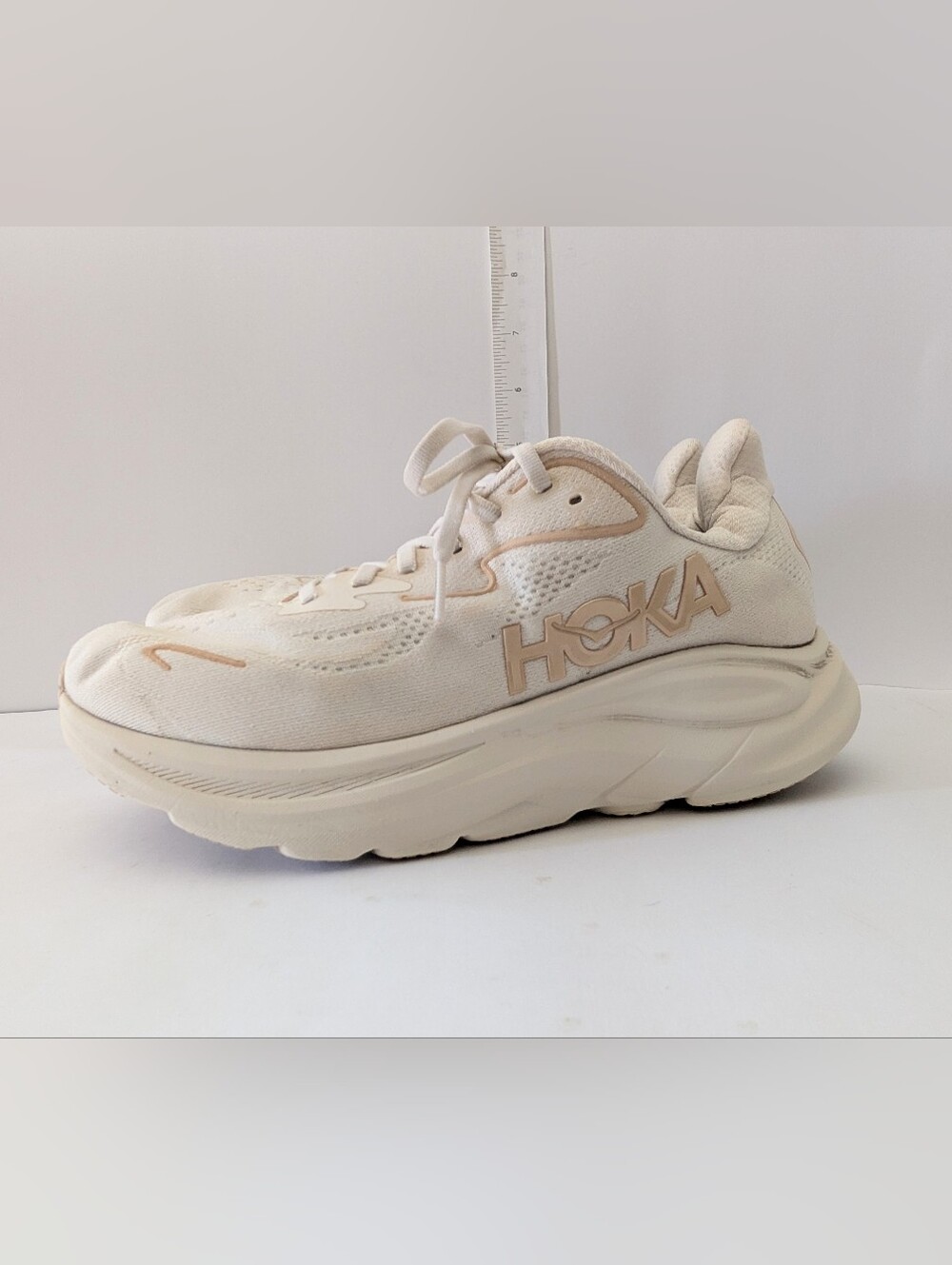 Hoka Clifton 9 Women's Running Shoes Size 9D Vanilla / Birch Great Condition - Picture 2 of 12